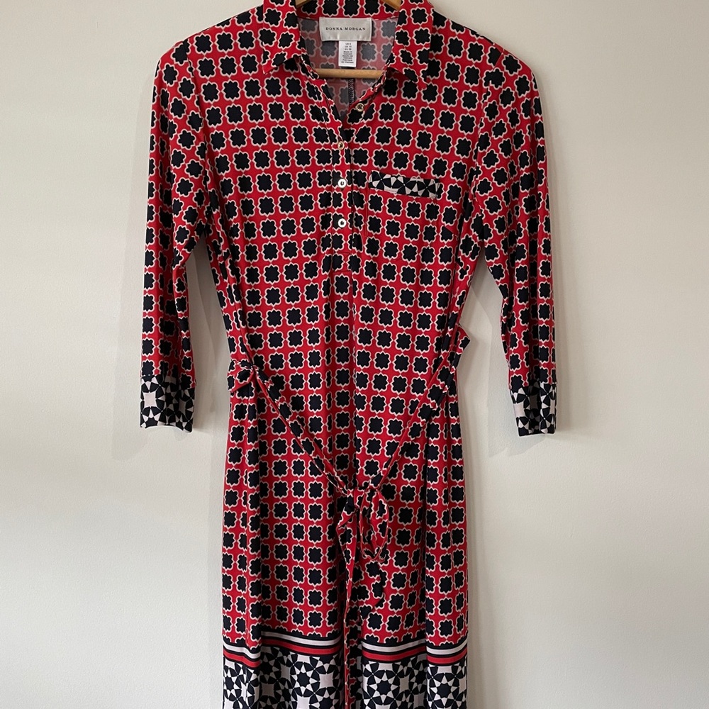 Tiles Patterned dress with sash